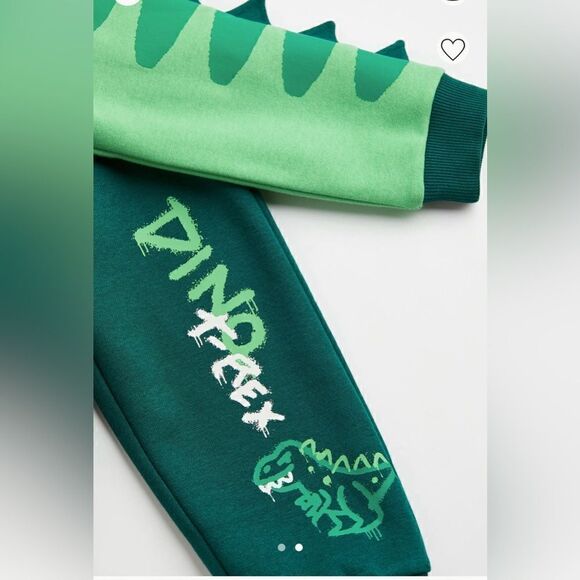 H&M Kids Cool T-Rex 2 Piece Printed Set. Dark Green/ Light Green - Picture 3 of 5
